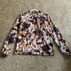 High neck, brown detail print blouse